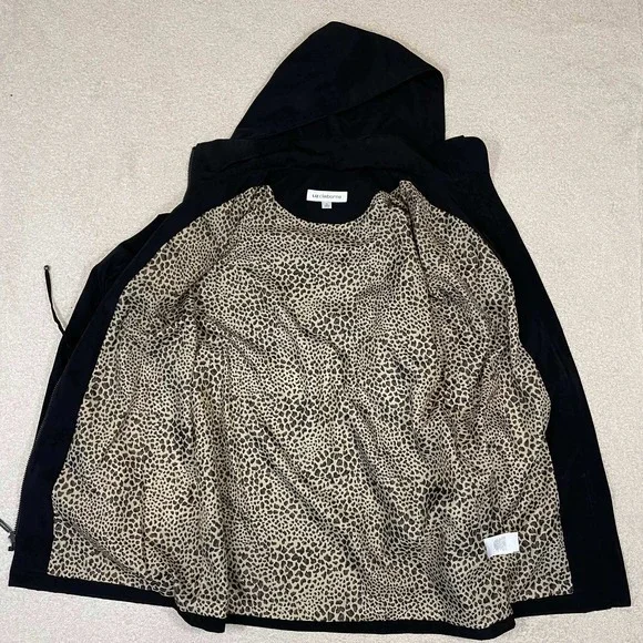 Liz Claiborne Womens Black Anorak Jacket Leopard Lining XL Drawstring Waist - Picture 4 of 12